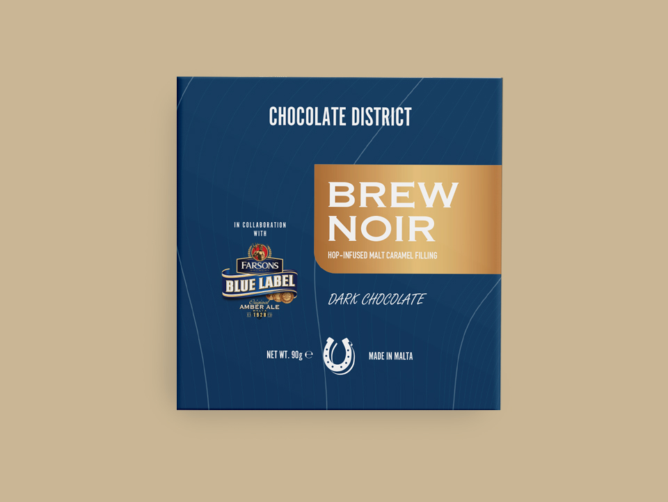 'brew noir', blue label dark milk chocolate bar, 90gr.
