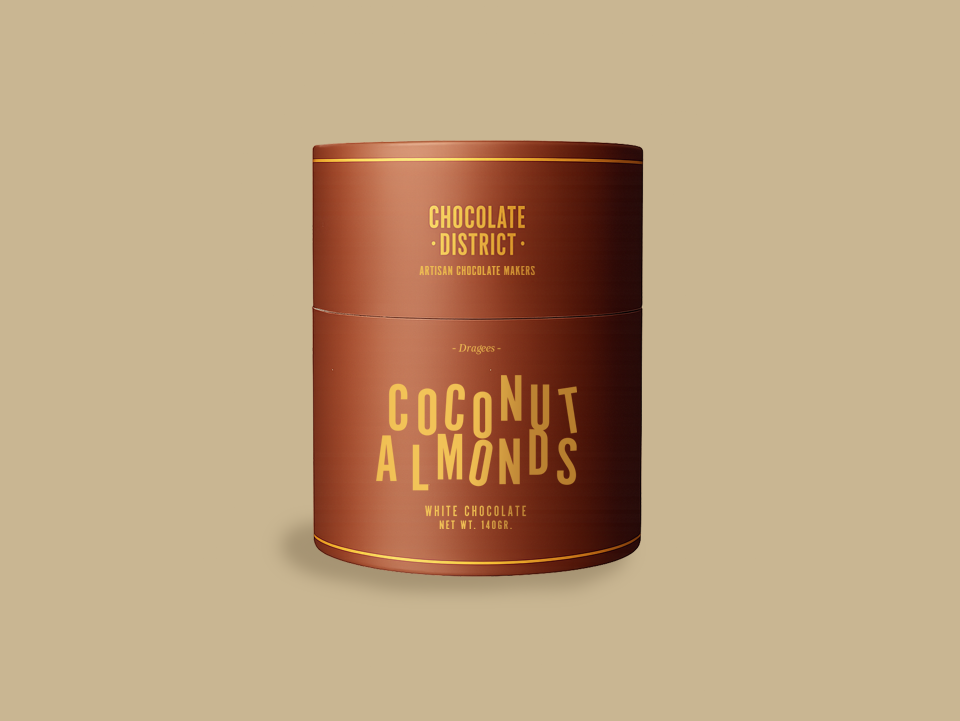 white chocolate covered coconut almonds, 140gr.