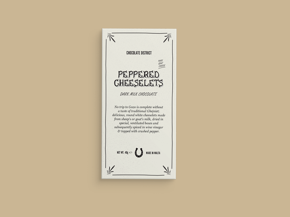 peppered cheeselets dark milk chocolate bar, 40gr.